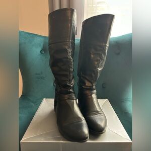 Elegant Black Leather Knee-High Boots